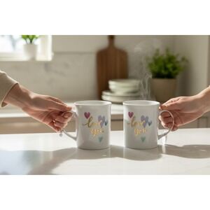 Fringe Studio Love You Coffee Mugs Unisex OS White Brand New Heart Set of 2